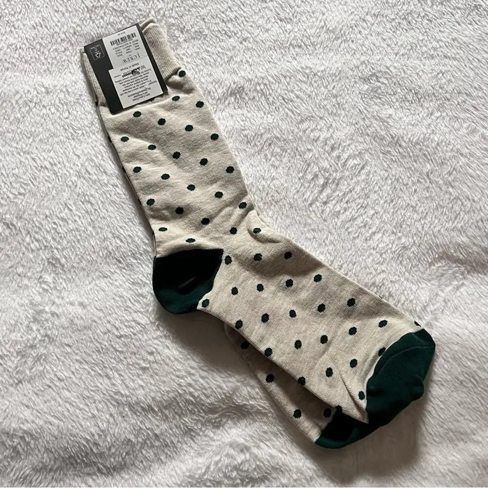 J.Crew Men’s Gray and Green Dot Socks NWT OS